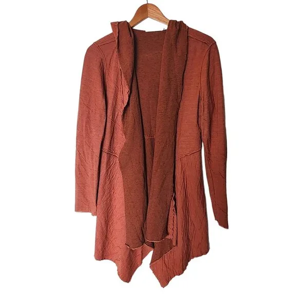 Cut Loose Hooded Cardigan Jacket Crinkle Striped Orange L Large - Picture 2 of 13